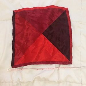 Mens red silk pocket square 12x12in color blocking